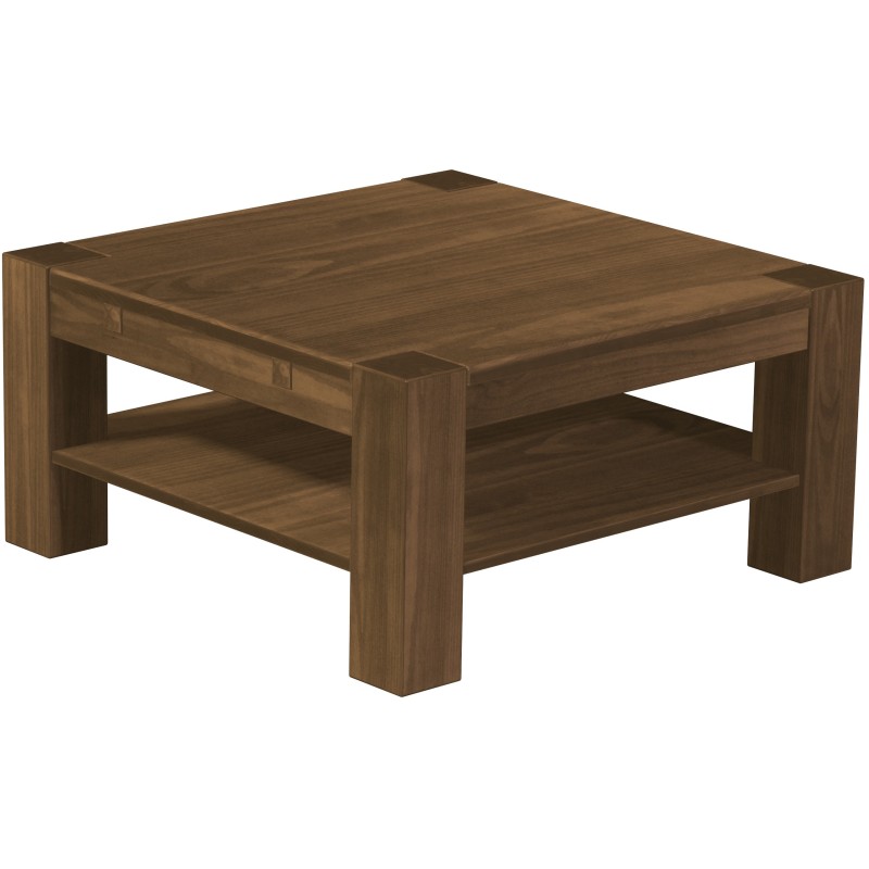 Couchtisch 90x90 Rio Kanto Nussbaum massiver Pinien Holztisch mit Ablage