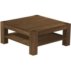 Couchtisch 100x100 Rio Kanto Nussbaum massiver Pinien Holztisch mit Ablage