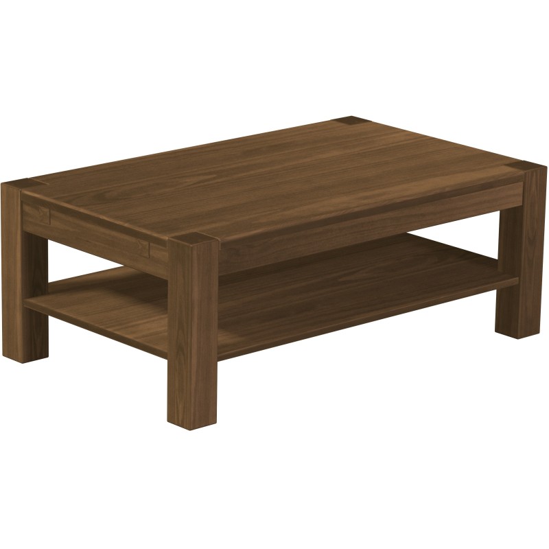 Couchtisch 120x73 Rio Kanto Nussbaum massiver Pinien Holztisch mit Ablage