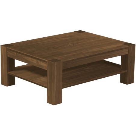 Couchtisch 120x90 Rio Kanto Nussbaum massiver Pinien Holztisch mit Ablage