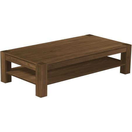 Couchtisch 180x90 Rio Kanto Nussbaum massiver Pinien Holztisch mit Ablage