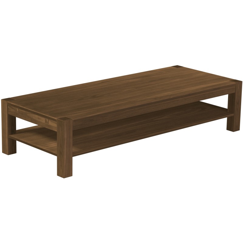 Couchtisch 200x80 Rio Kanto Nussbaum massiver Pinien Holztisch mit Ablage