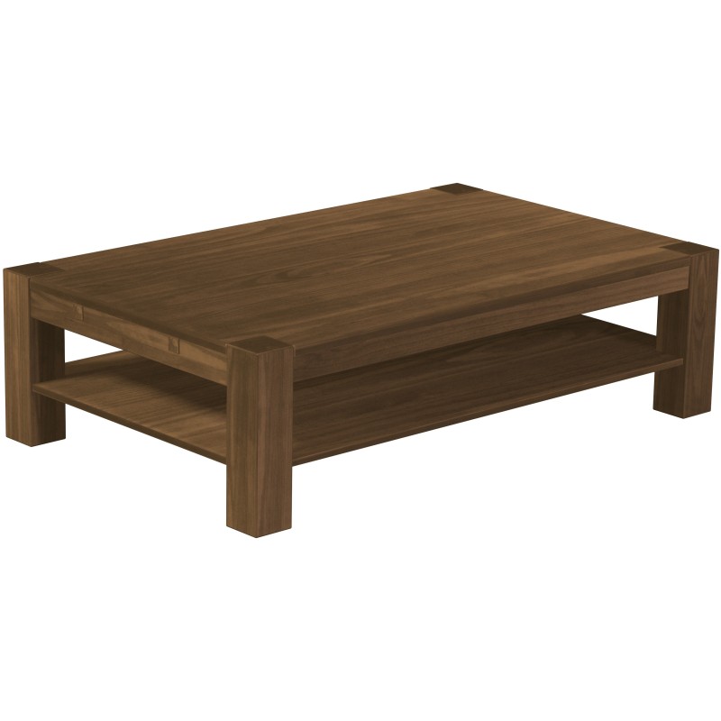 Couchtisch 160x100 Rio Kanto Nussbaum massiver Pinien Holztisch mit Ablage