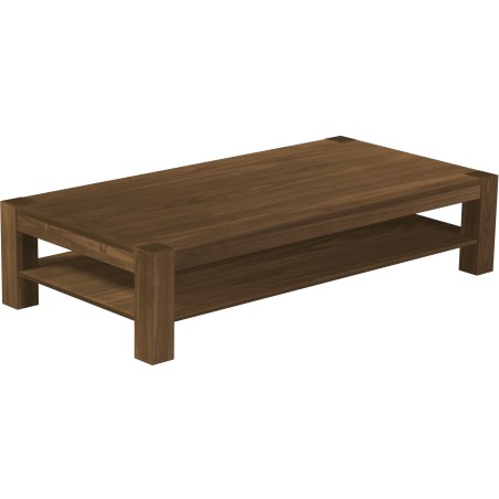 Couchtisch 200x100 Rio Kanto Nussbaum massiver Pinien Holztisch mit Ablage