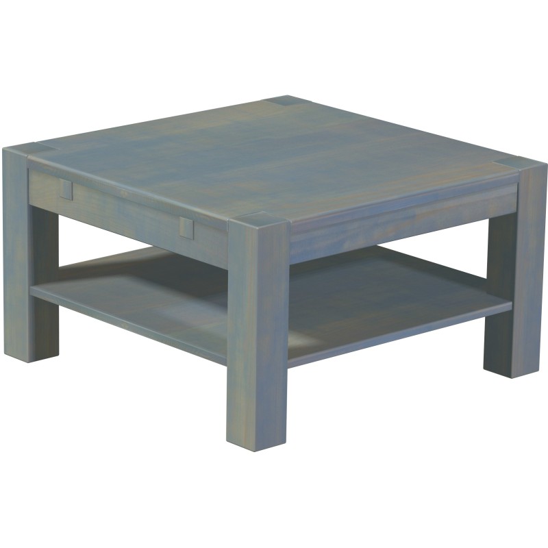 Couchtisch 80x80 Rio Kanto Taubengrau massiver Pinien Holztisch mit Ablage