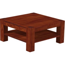 Couchtisch 90x90 Rio Kanto Mahagoni massiver Pinien Holztisch mit Ablage