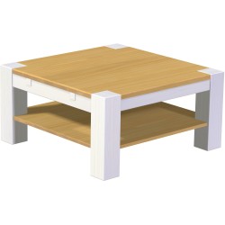 Couchtisch 90x90 Rio Kanto Eiche hell Weiss massiver Pinien Holztisch mit Ablage