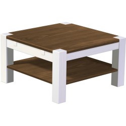 Couchtisch 80x80 Rio Kanto Nussbaum Weiss massiver Pinien Holztisch mit Ablage