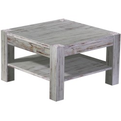 Couchtisch 73x73 Rio Kanto Shabby Eiche massiver Pinien Holztisch mit Ablage