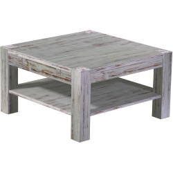 Couchtisch 80x80 Rio Kanto Shabby Eiche massiver Pinien Holztisch mit Ablage