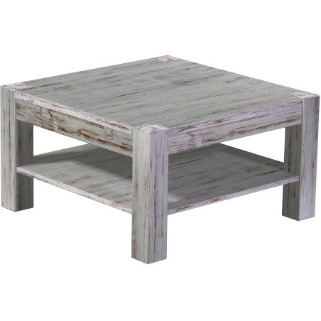 Couchtisch 80x80 Rio Kanto Shabby Eiche massiver Pinien Holztisch mit Ablage