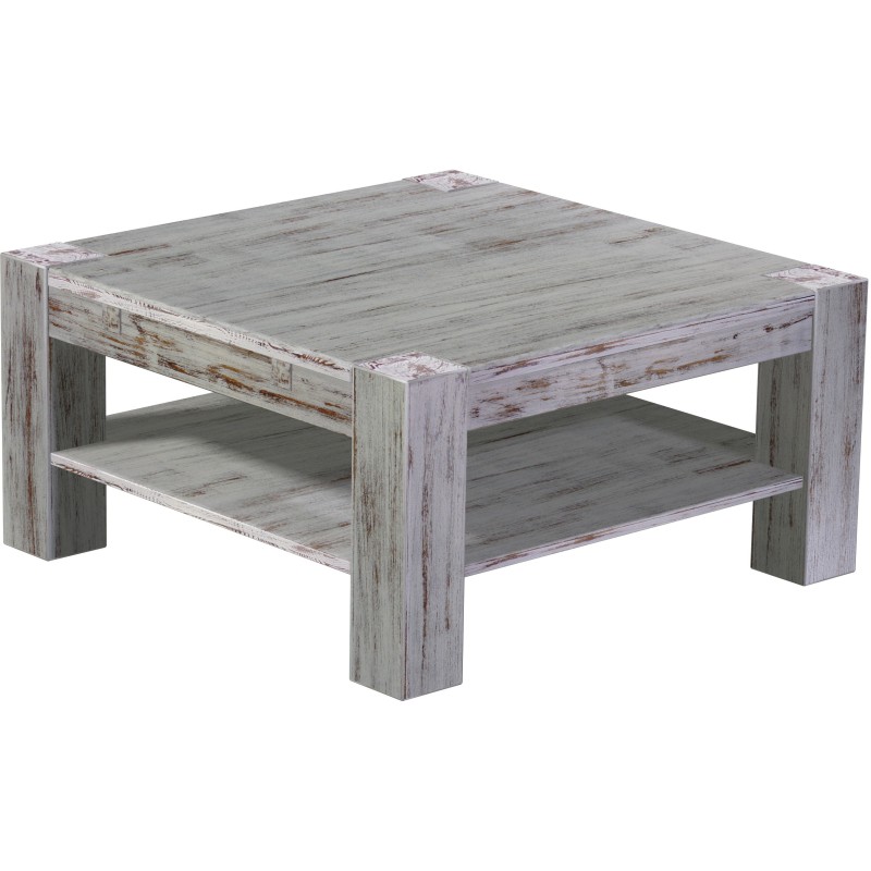 Couchtisch 90x90 Rio Kanto Shabby Eiche massiver Pinien Holztisch mit Ablage