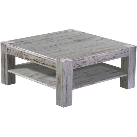 Couchtisch 100x100 Rio Kanto Shabby Eiche massiver Pinien Holztisch mit Ablage