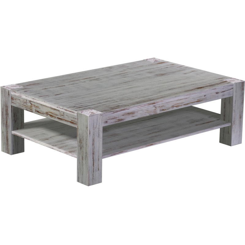 Couchtisch 140x90 Rio Kanto Shabby Eiche massiver Pinien Holztisch mit Ablage