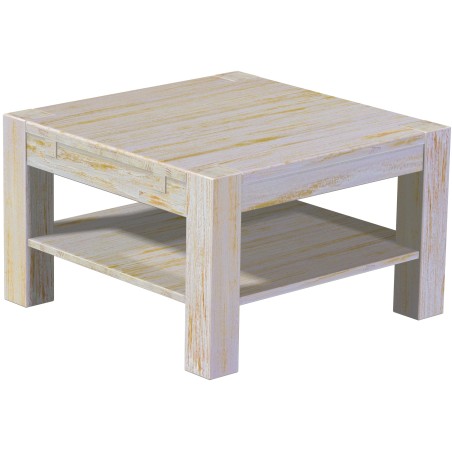 Couchtisch 73x73 Rio Kanto Shabby Honig massiver Pinien Holztisch mit Ablage