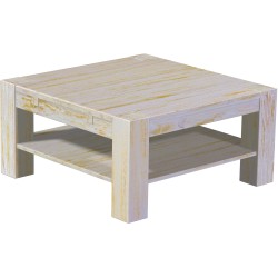 Couchtisch 90x90 Rio Kanto Shabby Honig massiver Pinien Holztisch mit Ablage