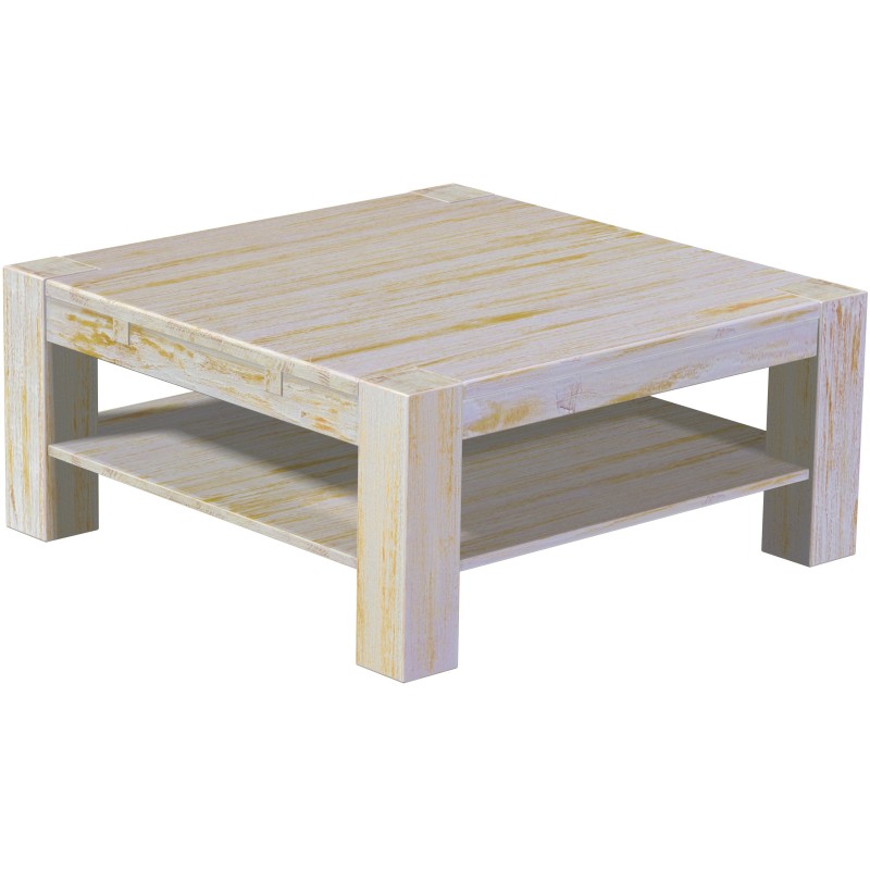 Couchtisch 100x100 Rio Kanto Shabby Honig massiver Pinien Holztisch mit Ablage