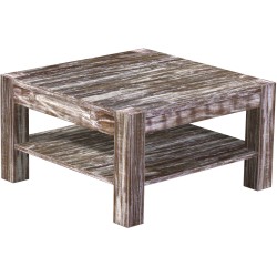 Couchtisch 80x80 Rio Kanto Shabby Antik Eiche massiver Pinien Holztisch mit Ablage