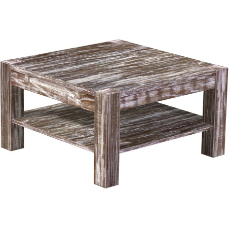 Couchtisch 80x80 Rio Kanto Shabby Antik Eiche massiver Pinien Holztisch mit Ablage