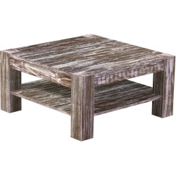 Couchtisch 90x90 Rio Kanto Shabby Antik Eiche massiver Pinien Holztisch mit Ablage