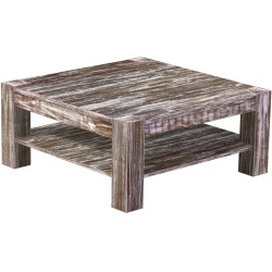 Couchtisch 100x100 Rio Kanto Shabby Antik Eiche massiver Pinien Holztisch mit Ablage