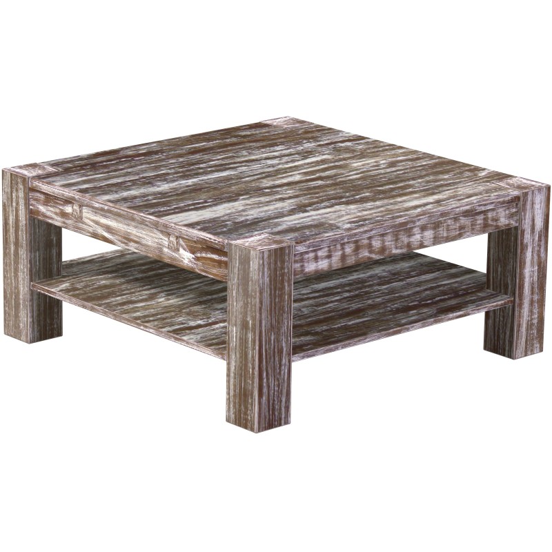 Couchtisch 100x100 Rio Kanto Shabby Antik Eiche massiver Pinien Holztisch mit Ablage