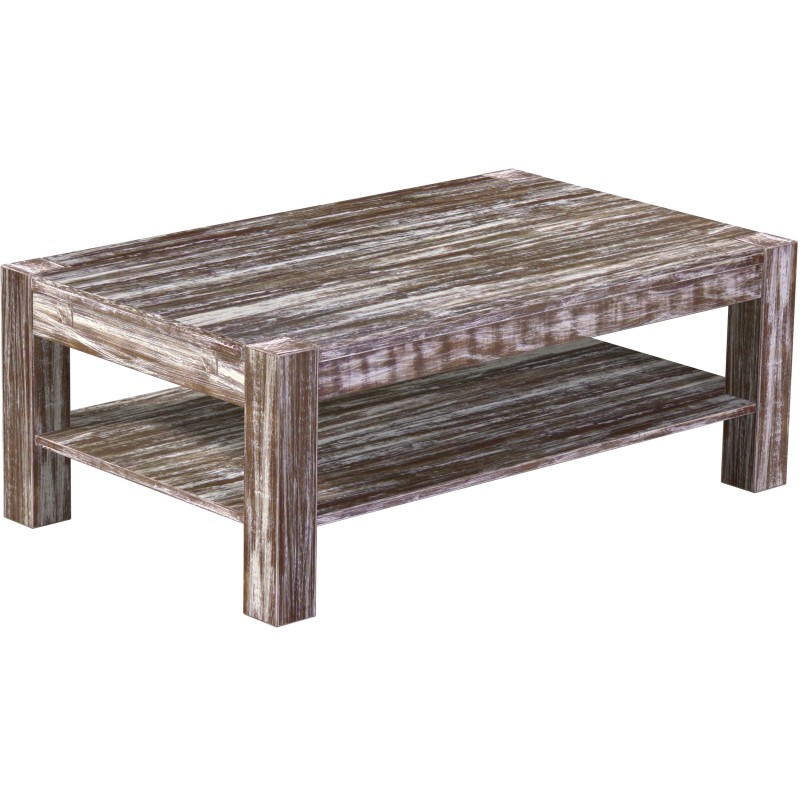 Couchtisch 120x73 Rio Kanto Shabby Antik Eiche massiver Pinien Holztisch mit Ablage