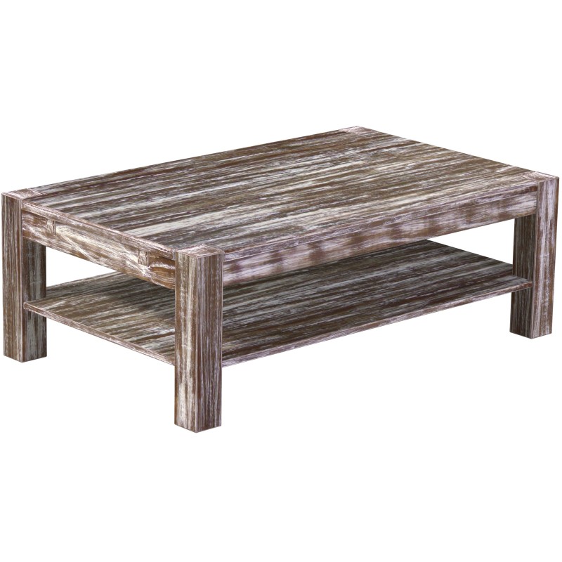 Couchtisch 130x80 Rio Kanto Shabby Antik Eiche massiver Pinien Holztisch mit Ablage