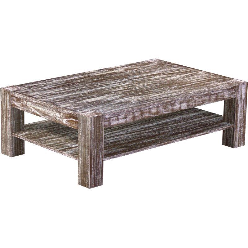 Couchtisch 140x90 Rio Kanto Shabby Antik Eiche massiver Pinien Holztisch mit Ablage