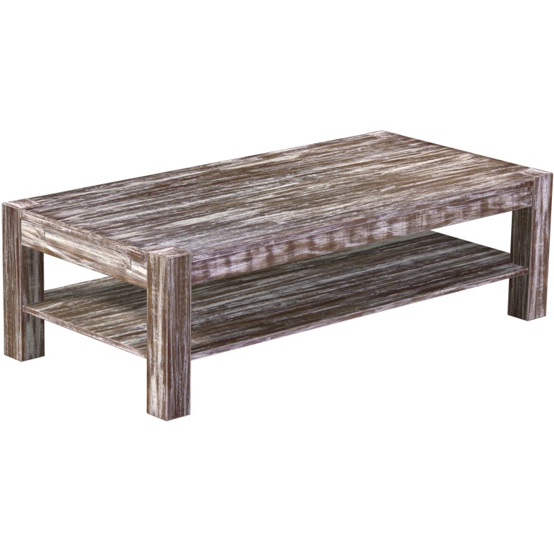 Couchtisch 150x73 Rio Kanto Shabby Antik Eiche massiver Pinien Holztisch mit Ablage