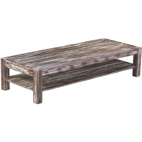 Couchtisch 200x80 Rio Kanto Shabby Antik Eiche massiver Pinien Holztisch mit Ablage