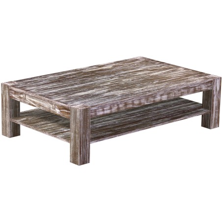 Couchtisch 160x100 Rio Kanto Shabby Antik Eiche massiver Pinien Holztisch mit Ablage