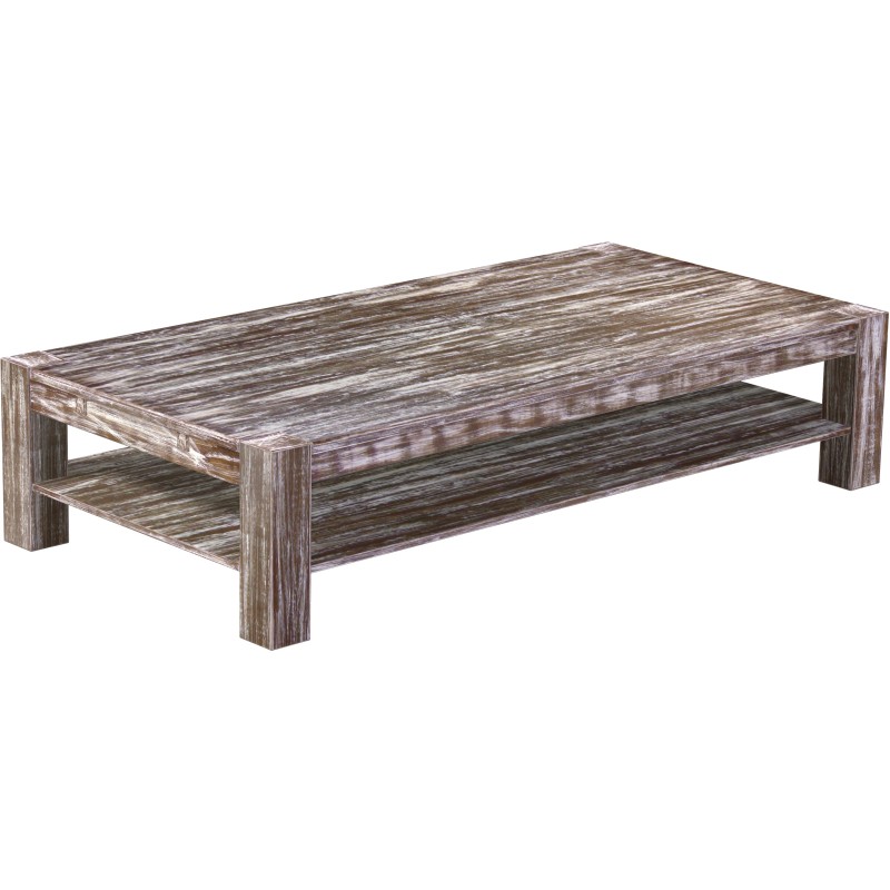 Couchtisch 200x100 Rio Kanto Shabby Antik Eiche massiver Pinien Holztisch mit Ablage