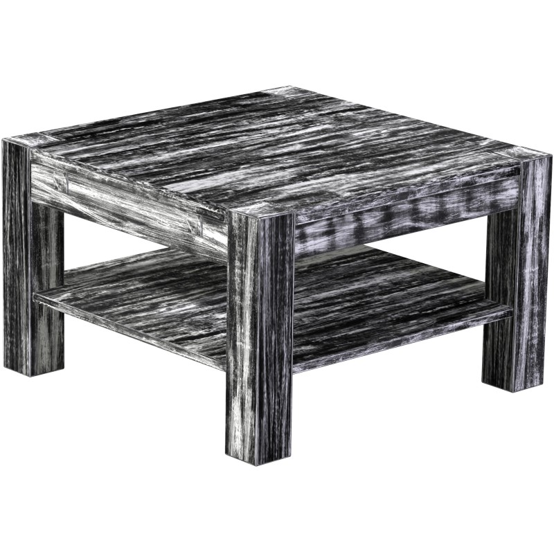 Couchtisch 73x73 Rio Kanto Shabby Antik Ebenholz massiver Pinien Holztisch mit Ablage