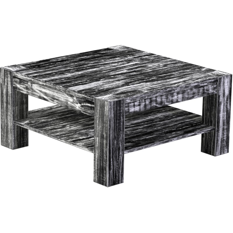 Couchtisch 90x90 Rio Kanto Shabby Antik Ebenholz massiver Pinien Holztisch mit Ablage