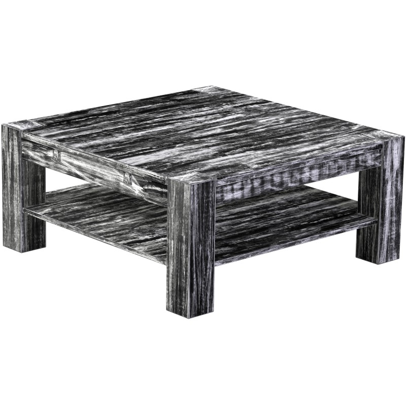 Couchtisch 100x100 Rio Kanto Shabby Antik Ebenholz massiver Pinien Holztisch mit Ablage