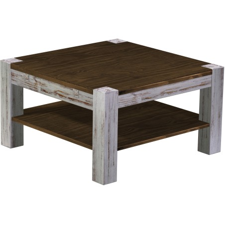 Couchtisch 80x80 Rio Kanto Shabby Platte Eiche massiver Pinien Holztisch mit Ablage