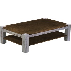 Couchtisch 160x100 Rio Kanto Shabby Platte Eiche massiver Pinien Holztisch mit Ablage