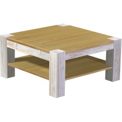 Couchtisch 90x90 Rio Kanto Shabby Platte Brasil massiver Pinien Holztisch mit Ablage