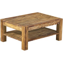 Couchtisch 100x73 Rio Kanto Pinie geflammt massiver Pinien Holztisch mit Ablage