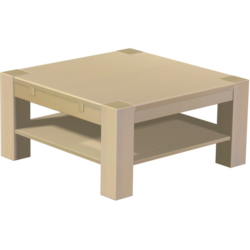 Couchtisch 90x90 Rio Kanto Birke massiver Pinien Holztisch mit Ablage