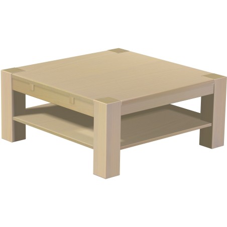 Couchtisch 100x100 Rio Kanto Birke massiver Pinien Holztisch mit Ablage