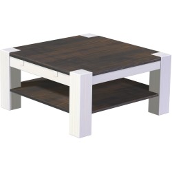 Couchtisch 90x90 Rio Kanto Granitgrau Weiss massiver Pinien Holztisch mit Ablage