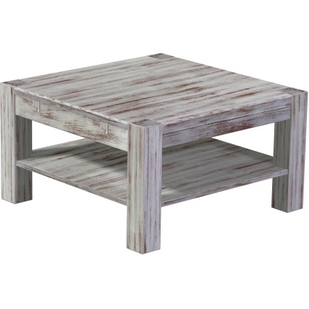 Couchtisch 80x80 Rio Kanto Shabby Nussbaum massiver Pinien Holztisch mit Ablage