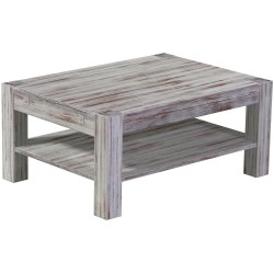 Couchtisch 100x73 Rio Kanto Shabby Nussbaum massiver Pinien Holztisch mit Ablage