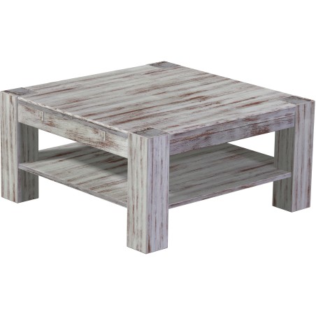 Couchtisch 90x90 Rio Kanto Shabby Nussbaum massiver Pinien Holztisch mit Ablage