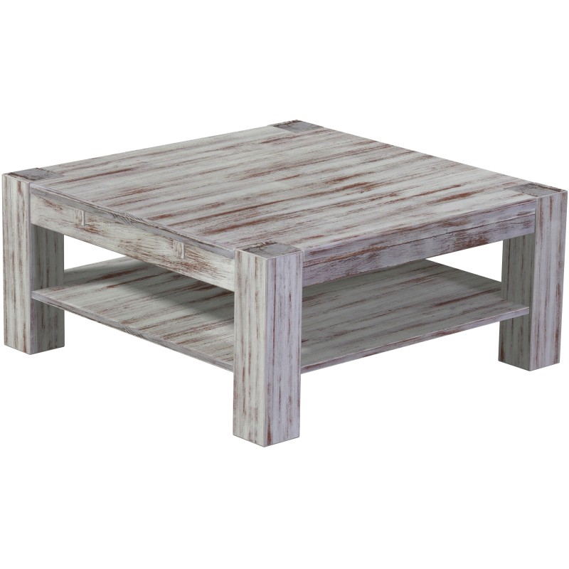 Couchtisch 100x100 Rio Kanto Shabby Nussbaum massiver Pinien Holztisch mit Ablage