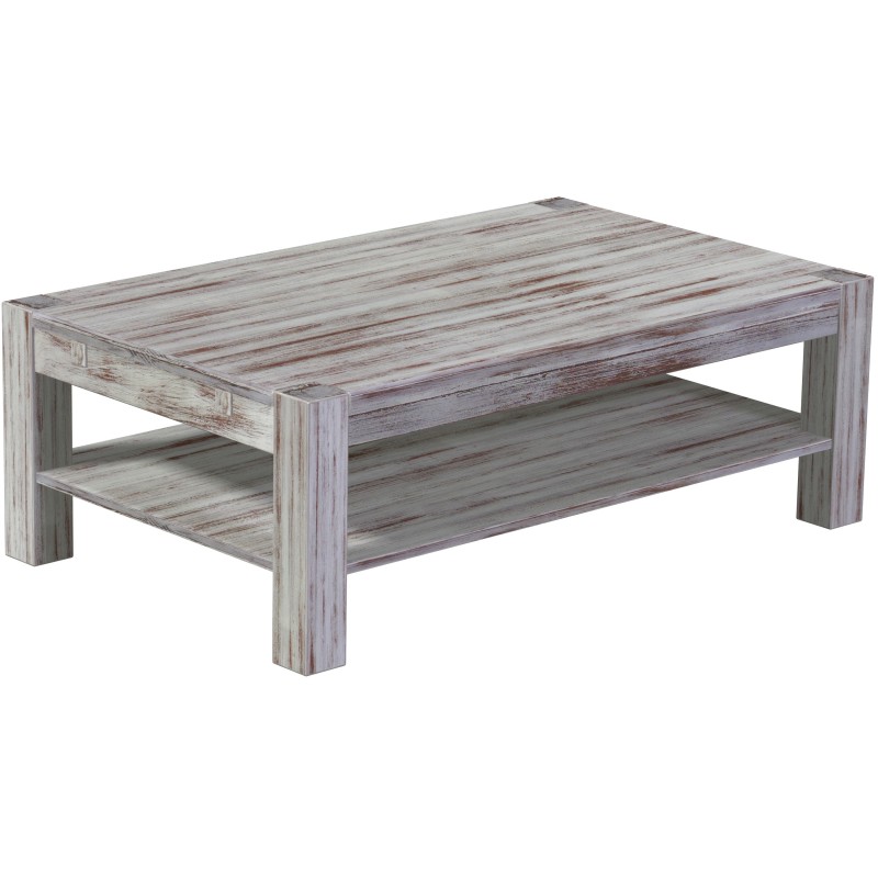 Couchtisch 130x80 Rio Kanto Shabby Nussbaum massiver Pinien Holztisch mit Ablage