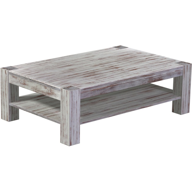 Couchtisch 140x90 Rio Kanto Shabby Nussbaum massiver Pinien Holztisch mit Ablage