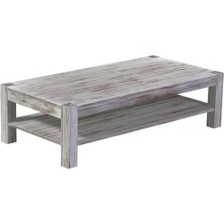 Couchtisch 160x80 Rio Kanto Shabby Nussbaum massiver Pinien Holztisch mit Ablage